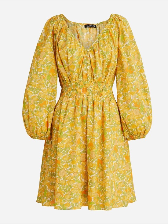 J. Crew Dresses & Skirts - J.Crew Limone Print Cotton Lawn Mini Dress Smocked XL BR418 Citrus Yellow